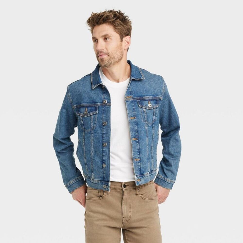 Men's Recycled Cotton Heavyweight Denim Trucker Jacket - Blue Small